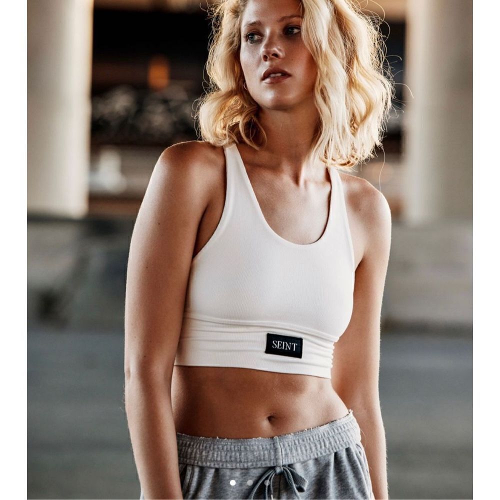 Seint white cotton comfort ribbed bra crop top size L